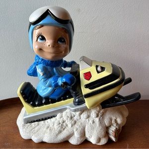 Vintage Atlantic Mold Painted Ceramic Snowmobile 1970